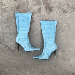 Mid Calf Blue Leather Boot